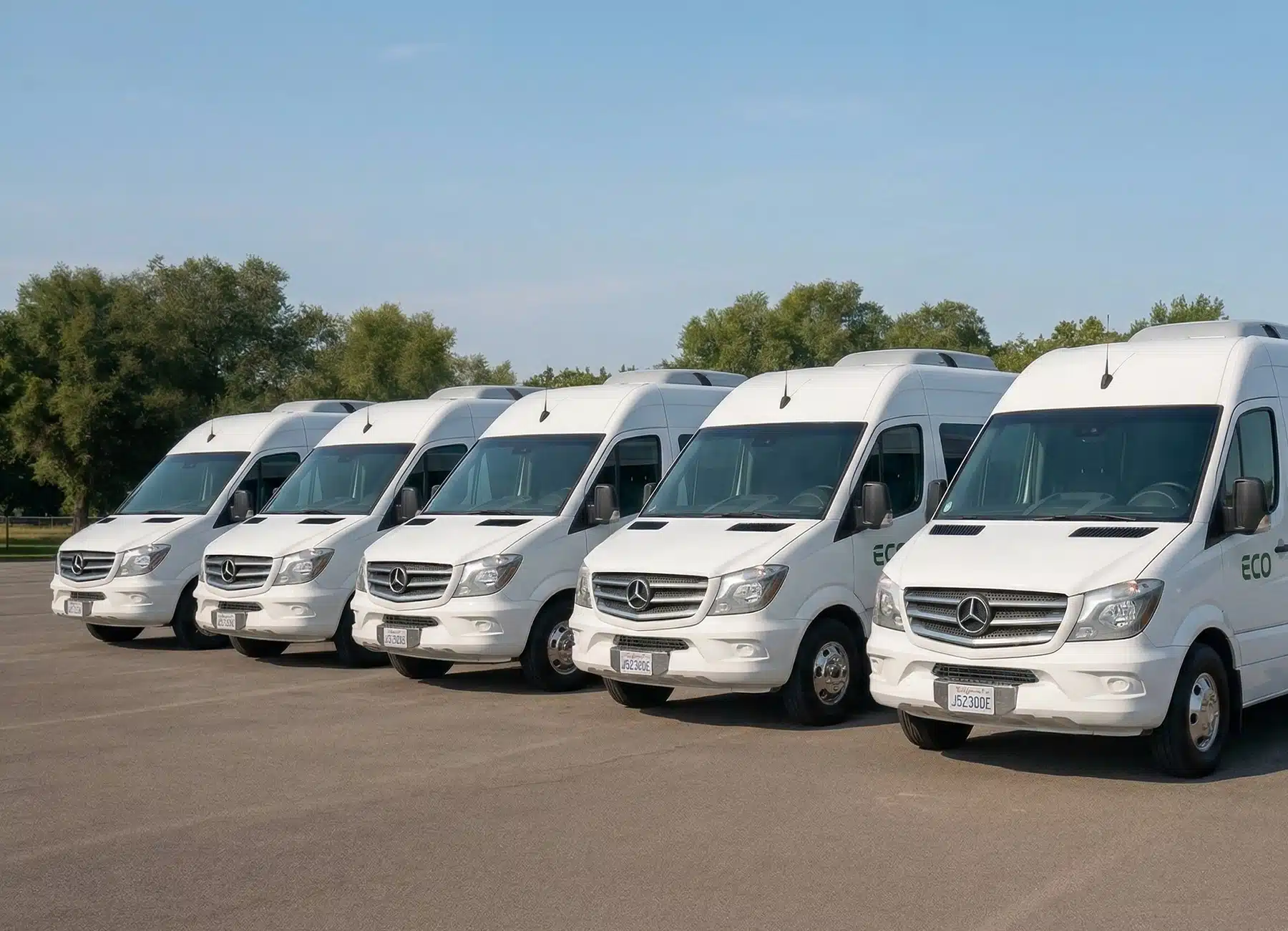 sprinter vans parked and lined up in a row